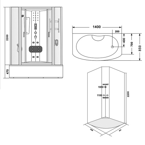KABINA PRYSZNICOWA Z HYDROMASAŻEM I SAUNA SARA 9913S 140x85 CM