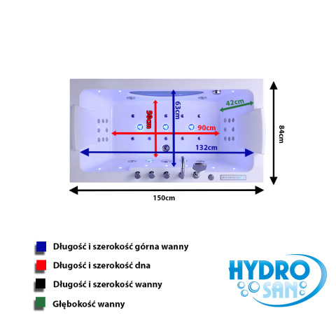 WANNA Z HYDROMASAŻEM IRIS 933A BIAŁA 150x84 CM