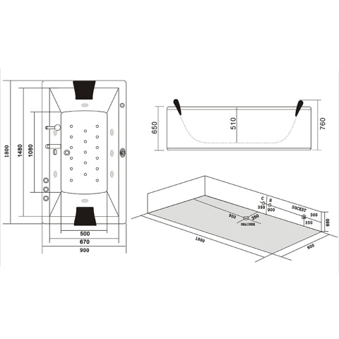 WANNA Z HYDROMASAŻEM RAMONA 640 BIAŁA 180x90 CM WANNA Z HYDROMASAŻEM RAMONA 640 BIAŁA 180x90 CM