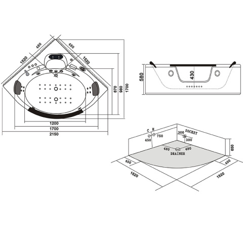 WANNA Z HYDROMASAŻEM TIGA 604 BIAŁA 152x152 CM WANNA Z HYDROMASAŻEM TIGA 604 BIAŁA 152x152 CM