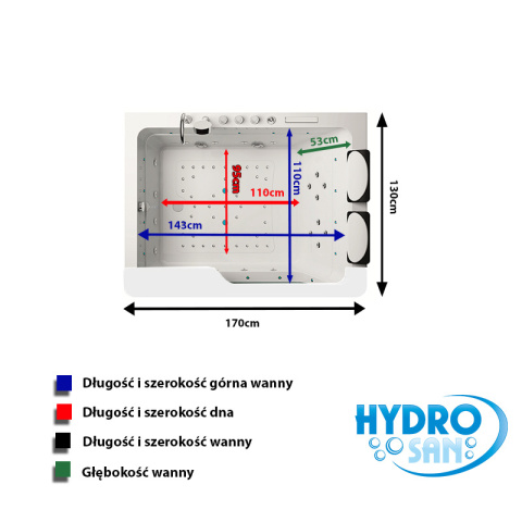 WANNA Z HYDROMASAŻEM TUGELA 913 BIAŁA 170x130 CM WANNA Z HYDROMASAŻEM TUGELA 913 BIAŁA 170x130 CM