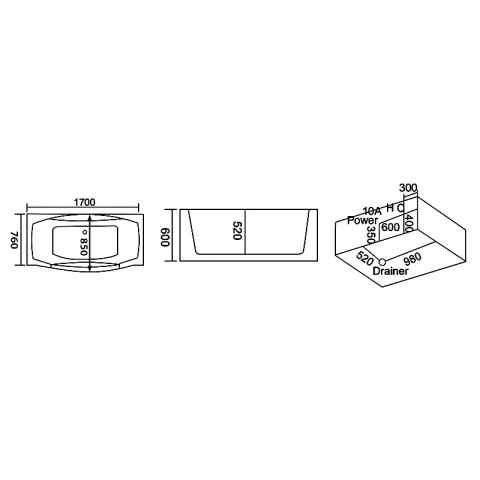 WANNA Z HYDROMASAŻEM URAN 931 BIAŁA 170x76 CM WANNA Z HYDROMASAŻEM URAN 931 BIAŁA 170x76 CM