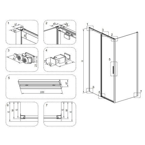 KABINA PRYSZNICOWA PROSTOKĄTNA SUPER SLIM NOVA CHROM 90x80 CM 6 MM