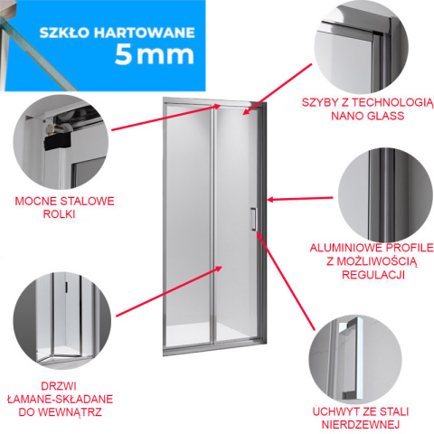 DRZWI PRYSZNICOWE SH09A CHROM 80 CM 5 MM DRZWI PRYSZNICOWE SH09A CHROM 80 CM 5 MM
