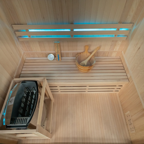SAUNA FIŃSKA WYSOKOTEMPERATUROWA Z PIECEM OSLO3/HARVIA 4,5KW 3-4 OSOBOWA 150x120 CM