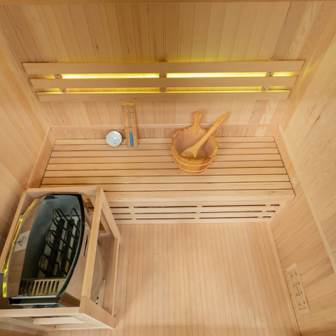 SAUNA FIŃSKA WYSOKOTEMPERATUROWA Z PIECEM OSLO3/HARVIA 4,5KW 3-4 OSOBOWA 150x120 CM