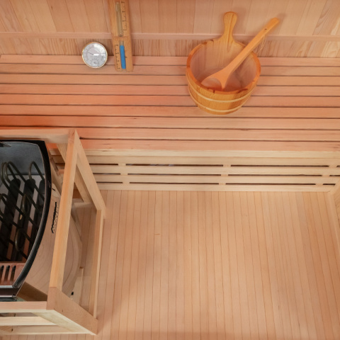 SAUNA FIŃSKA WYSOKOTEMPERATUROWA Z PIECEM OSLO3/HARVIA 4,5KW 3-4 OSOBOWA 150x120 CM