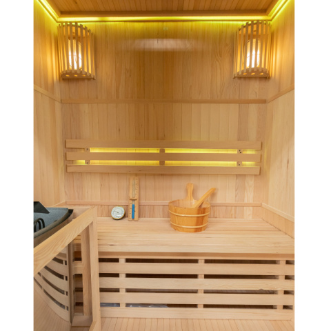 SAUNA FIŃSKA WYSOKOTEMPERATUROWA Z PIECEM OSLO3/HARVIA 4,5KW 3-4 OSOBOWA 150x120 CM