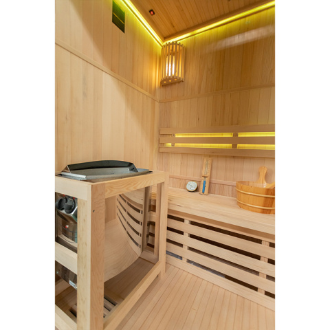 SAUNA FIŃSKA WYSOKOTEMPERATUROWA Z PIECEM OSLO3/HARVIA 4,5KW 3-4 OSOBOWA 150x120 CM