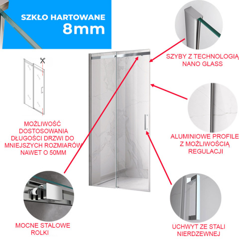 DRZWI PRYSZNICOWE KZ09F CHROM 145-150 CM 8 MM DRZWI PRYSZNICOWE KZ09F CHROM 145-150 CM 8 MM