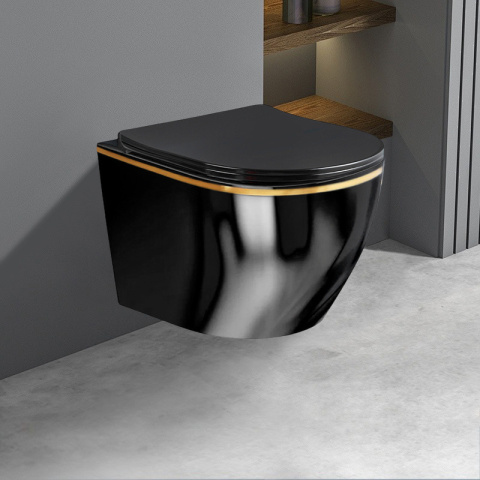 MISKA WC WISZĄCA RIMLESS MIZU-BL-GL-RIM-03 CZARNA DESKA WOLNOOPADAJĄCA DUROPLAST MISKA WC WISZĄCA RIMLESS MIZU-BL-GL-RIM-03 CZARNA DESKA WOLNOOPADAJĄCA DUROPLAST
