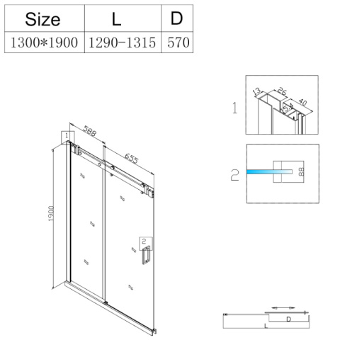 DRZWI PRYSZNICOWE SH03E CHROM 125-130 CM 8 MM DRZWI PRYSZNICOWE SH03E CHROM 125-130 CM 8 MM