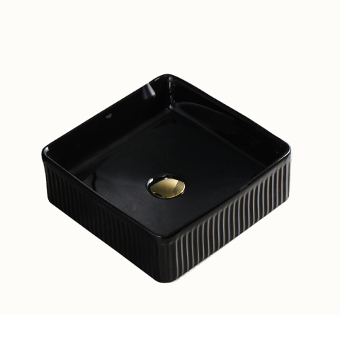 UMYWALKA NABLATOWA CERAMICZNA KWADRATOWA RYFLOWANA AURA-BL-375 CZARNA