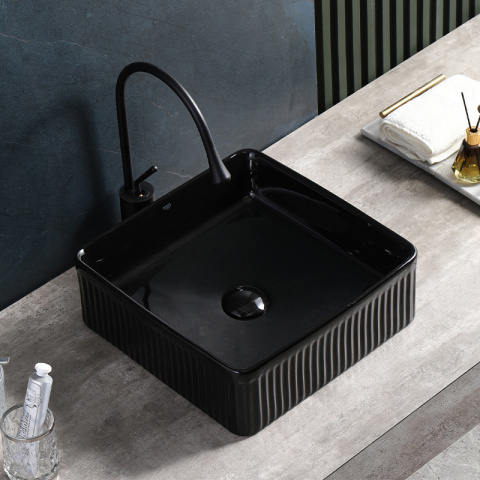 UMYWALKA NABLATOWA CERAMICZNA KWADRATOWA RYFLOWANA AURA-BL-375 CZARNA