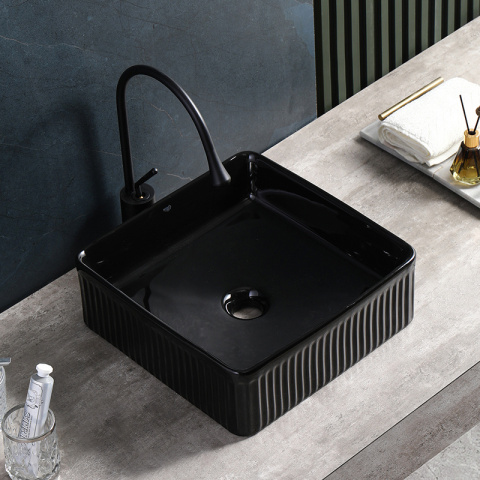 UMYWALKA NABLATOWA CERAMICZNA KWADRATOWA RYFLOWANA AURA-BL-375 CZARNA