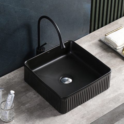 UMYWALKA NABLATOWA CERAMICZNA KWADRATOWA RYFLOWANA AURA-MTB-375 CZARNY MAT