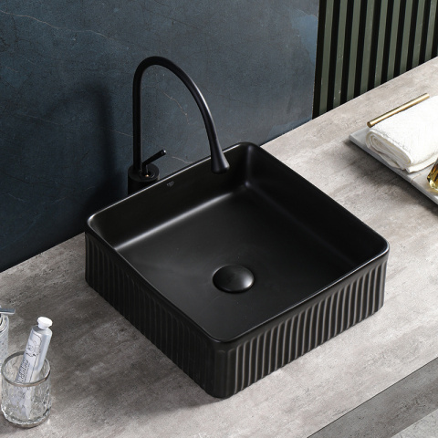 UMYWALKA NABLATOWA CERAMICZNA KWADRATOWA RYFLOWANA AURA-MTB-375 CZARNY MAT