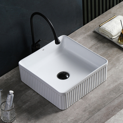 UMYWALKA NABLATOWA CERAMICZNA KWADRATOWA RYFLOWANA AURA-WH-375 BIAŁA UMYWALKA NABLATOWA CERAMICZNA KWADRATOWA RYFLOWANA AURA-WH-375 BIAŁA