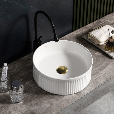 UMYWALKA NABLATOWA CERAMICZNA RYFLOWANA OKRĄGŁA LAVA-WH-RF-370 BIAŁA