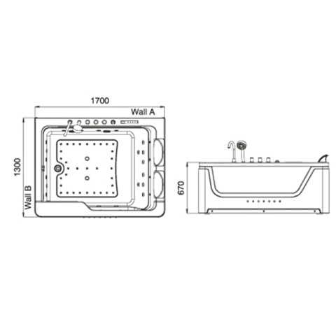 WANNA Z HYDROMASAŻEM TUGELA 913 BIAŁA 170x130 CM WANNA Z HYDROMASAŻEM TUGELA 913 BIAŁA 170x130 CM
