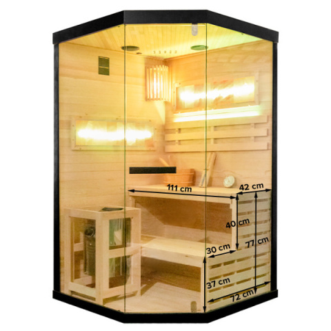 SAUNA FIŃSKA WYSOKOTEMPERATUROWA Z PIECEM LARK2/HARVIA 3,5KW 1-2 OSOBOWA 120x120 CM
