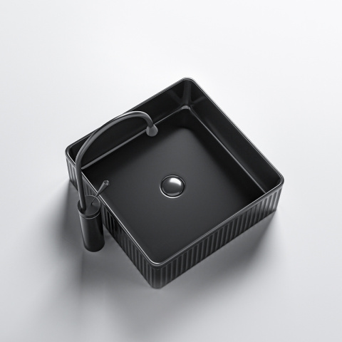 UMYWALKA NABLATOWA CERAMICZNA KWADRATOWA RYFLOWANA AURA-BL-375 CZARNA