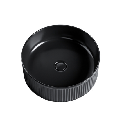 UMYWALKA NABLATOWA CERAMICZNA OKRĄGŁA LAVA-BL-RF-370 CZARNA RYFLOWANA