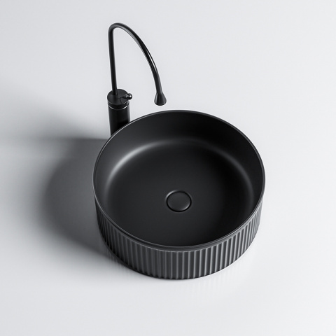 UMYWALKA NABLATOWA CERAMICZNA OKRĄGŁA LAVA-MTB-RF-370 CZARNY MAT RYFLOWANA