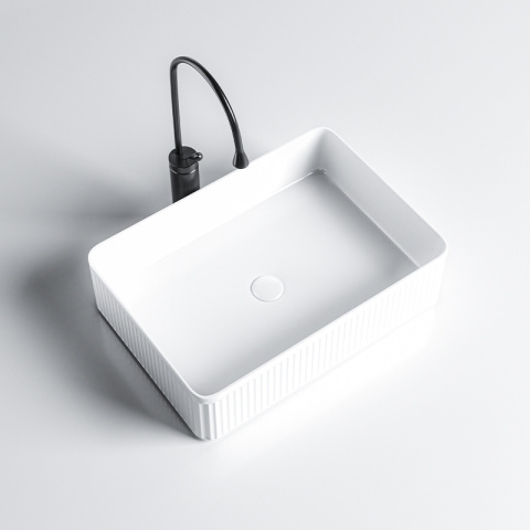 UMYWALKA NABLATOWA CERAMICZNA PROSTOKĄTNA RYFLOWANA AURA-WH-500 BIAŁA