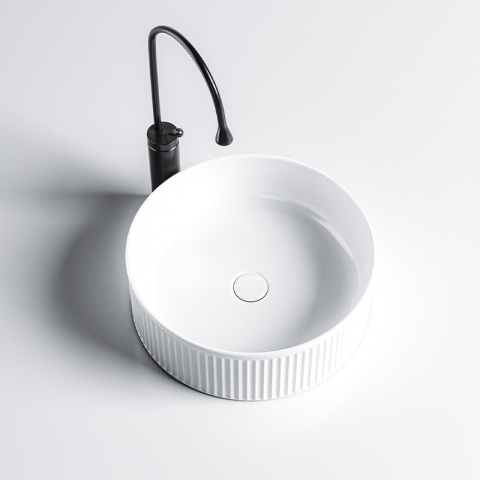 UMYWALKA NABLATOWA CERAMICZNA RYFLOWANA OKRĄGŁA LAVA-WH-RF-370 BIAŁA