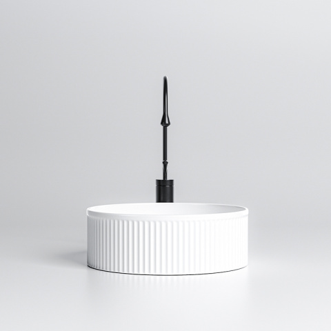 UMYWALKA NABLATOWA CERAMICZNA RYFLOWANA OKRĄGŁA LAVA-WH-RF-370 BIAŁA