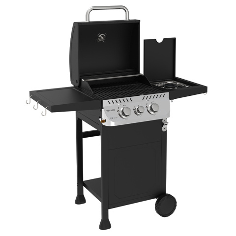 GRILL OGRODOWY GAZOWY Z POKRYWĄ I PÓŁKAMI APOLLO-A CZARNY RUSZT ŻELIWNY 8,5 KW + POKROWIEC