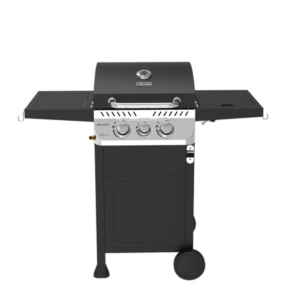 GRILL OGRODOWY GAZOWY Z POKRYWĄ I PÓŁKAMI APOLLO-A CZARNY RUSZT ŻELIWNY 8,5 KW + POKROWIEC
