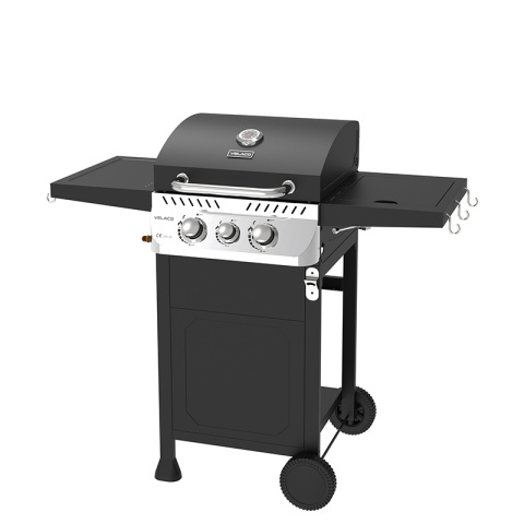 GRILL OGRODOWY GAZOWY Z POKRYWĄ I PÓŁKAMI APOLLO-A CZARNY RUSZT ŻELIWNY 8,5 KW + POKROWIEC