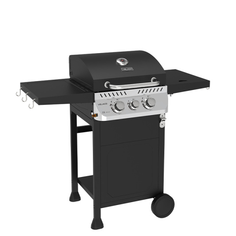 GRILL OGRODOWY GAZOWY Z POKRYWĄ I PÓŁKAMI APOLLO-A CZARNY RUSZT ŻELIWNY 8,5 KW + POKROWIEC