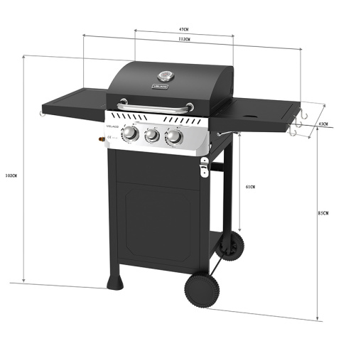 GRILL OGRODOWY GAZOWY Z POKRYWĄ I PÓŁKAMI APOLLO-A CZARNY RUSZT ŻELIWNY 8,5 KW + POKROWIEC