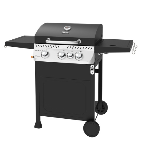 GRILL OGRODOWY GAZOWY Z POKRYWĄ I PÓŁKAMI APOLLO-B CZARNY RUSZT ŻELIWNY 11,5 KW + POKROWIEC