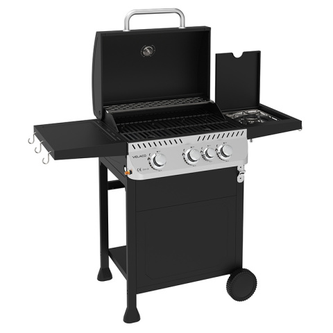 GRILL OGRODOWY GAZOWY Z POKRYWĄ I PÓŁKAMI APOLLO-B CZARNY RUSZT ŻELIWNY 11,5 KW + POKROWIEC