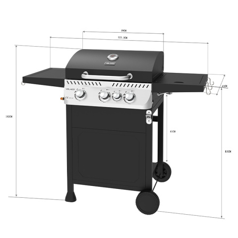 GRILL OGRODOWY GAZOWY Z POKRYWĄ I PÓŁKAMI APOLLO-B CZARNY RUSZT ŻELIWNY 11,5 KW + POKROWIEC