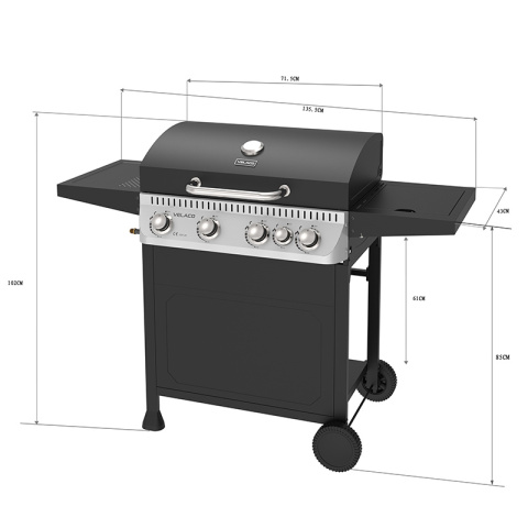 GRILL OGRODOWY GAZOWY Z POKRYWĄ I PÓŁKAMI APOLLO-C CZARNY RUSZT ŻELIWNY 14,5 KW + POKROWIEC