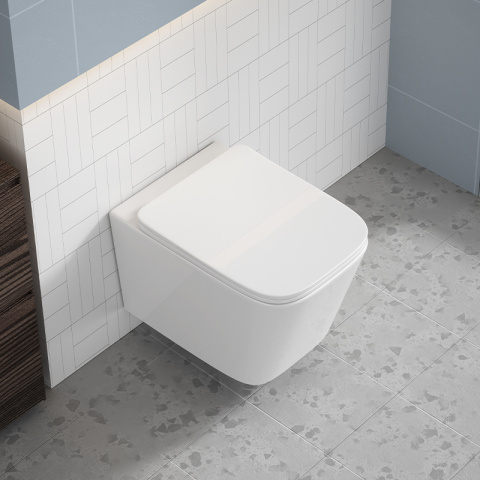 MISKA WC WISZĄCA RIMLESS RAIN-WH-RIM-03 BIAŁA DESKA WOLNOOPADAJĄCA DUROPLAST