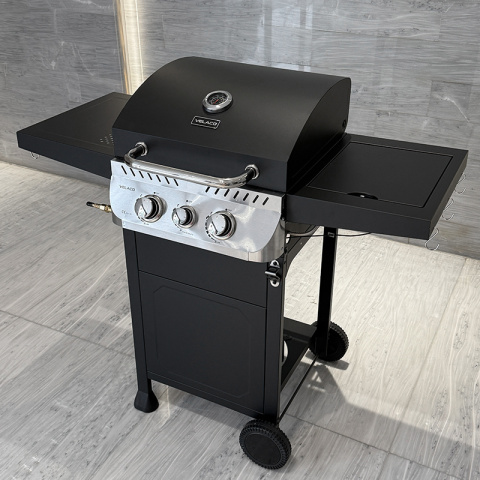 GRILL OGRODOWY GAZOWY Z POKRYWĄ I PÓŁKAMI APOLLO-A CZARNY RUSZT ŻELIWNY 8,5 KW + POKROWIEC