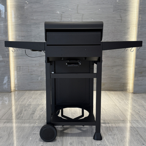 GRILL OGRODOWY GAZOWY Z POKRYWĄ I PÓŁKAMI APOLLO-A CZARNY RUSZT ŻELIWNY 8,5 KW + POKROWIEC