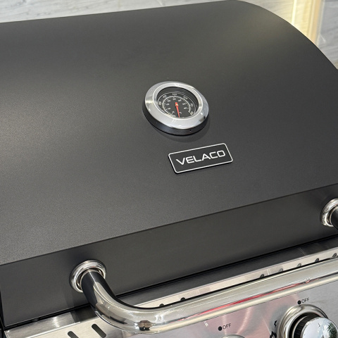 GRILL OGRODOWY GAZOWY Z POKRYWĄ I PÓŁKAMI APOLLO-A CZARNY RUSZT ŻELIWNY 8,5 KW + POKROWIEC