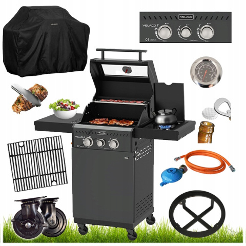 GRILL OGRODOWY GAZOWY Z POKRYWĄ I PÓŁKAMI ZEUS-A CZARNY RUSZT ŻELIWNY 8,5 KW + POKROWIEC GRILL OGRODOWY GAZOWY Z POKRYWĄ I PÓŁKAMI ZEUS-A CZARNY RUSZT ŻELIWNY 8,5 KW + POKROWIEC