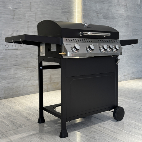 GRILL OGRODOWY GAZOWY Z POKRYWĄ I PÓŁKAMI APOLLO-C CZARNY RUSZT ŻELIWNY 14,5 KW + POKROWIEC GRILL OGRODOWY GAZOWY Z POKRYWĄ I PÓŁKAMI APOLLO-C CZARNY RUSZT ŻELIWNY 14,5 KW + POKROWIEC