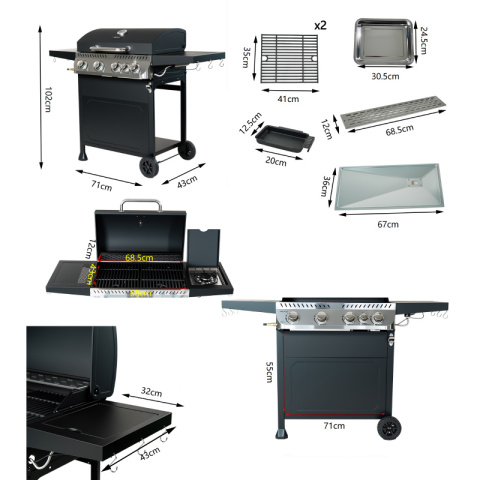 GRILL OGRODOWY GAZOWY Z POKRYWĄ I PÓŁKAMI APOLLO-C CZARNY RUSZT ŻELIWNY 14,5 KW + POKROWIEC GRILL OGRODOWY GAZOWY Z POKRYWĄ I PÓŁKAMI APOLLO-C CZARNY RUSZT ŻELIWNY 14,5 KW + POKROWIEC