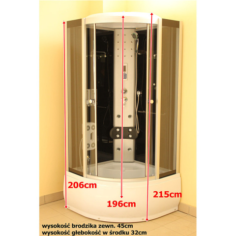 KABINA PRYSZNICOWA Z HYDROMASAŻEM I SAUNĄ WSH7101S 90x90 CM