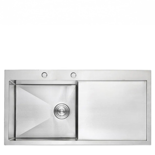 ZLEW KUCHENNY ZLEWOZMYWAK JEDNOKOMOROWY Z OCIEKACZEM STALOWY INOX MILOS-CH-78X48 DOZOWNIK SYFON UCHWYTY