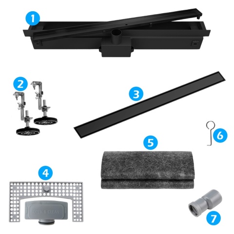 ODPŁYW LINIOWY ŚCIENNY 100 CM CZARNY NISKI SYFON WYSOKA PRZEPUSTOWOŚĆ DL04